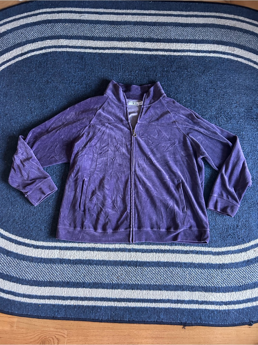 Velour Full-Zip Bomber Jacket in Purple